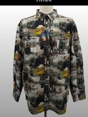 Mens Printed Outdoor-Scenic Button-Up Shirt Jacket - Green Multi